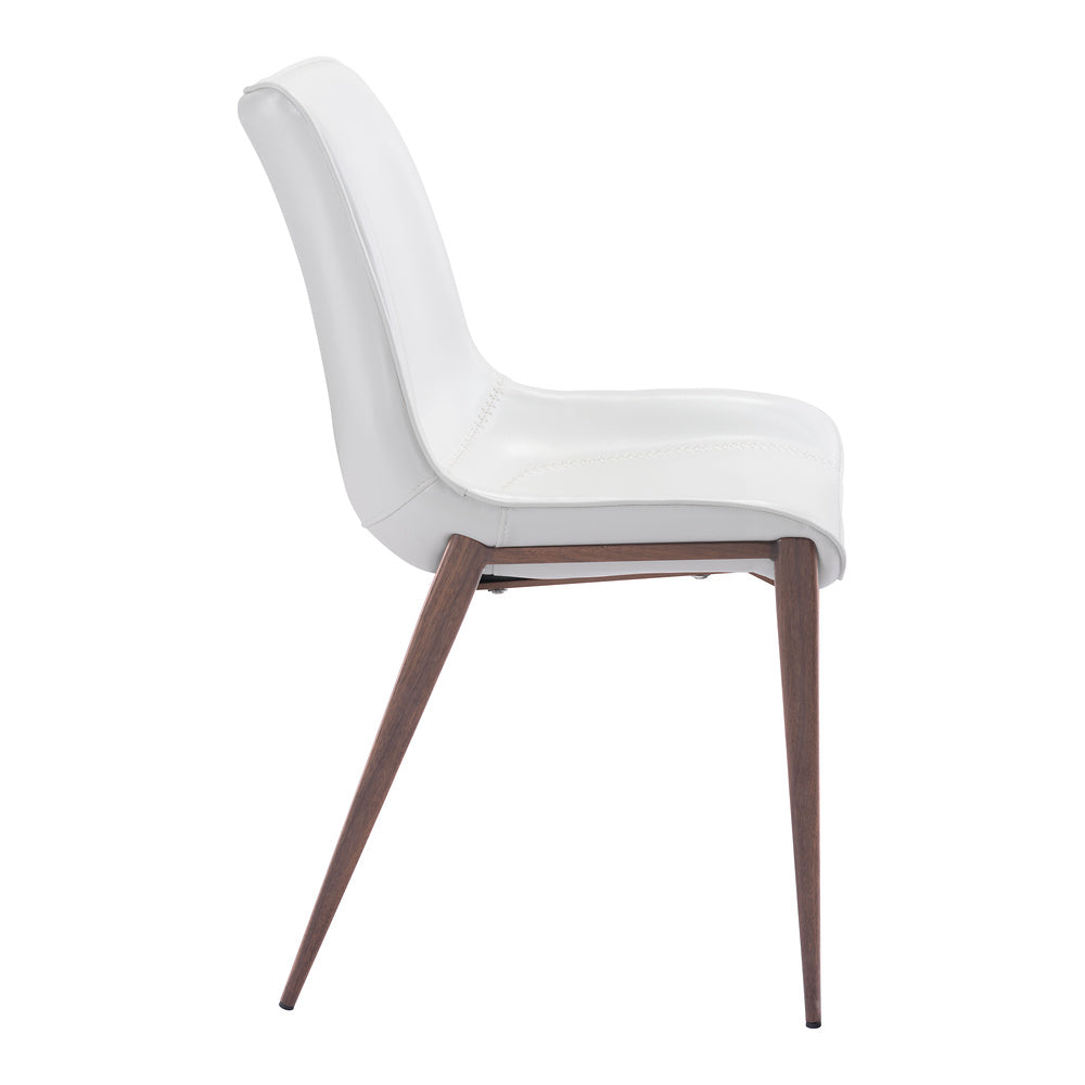 Silla Comercial para Hotel - ZUO MAGNUS - Varios Colores - Asiento y Respaldo Tapizados en Piel Sintética - Blanco y Nogal