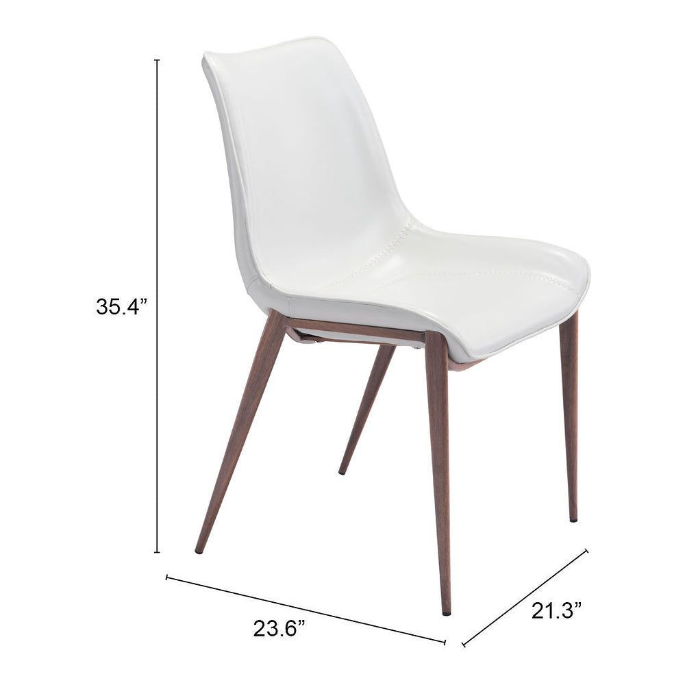 Silla Comercial para Hotel - ZUO MAGNUS - Varios Colores - Asiento y Respaldo Tapizados en Piel Sintética - Blanco y Nogal