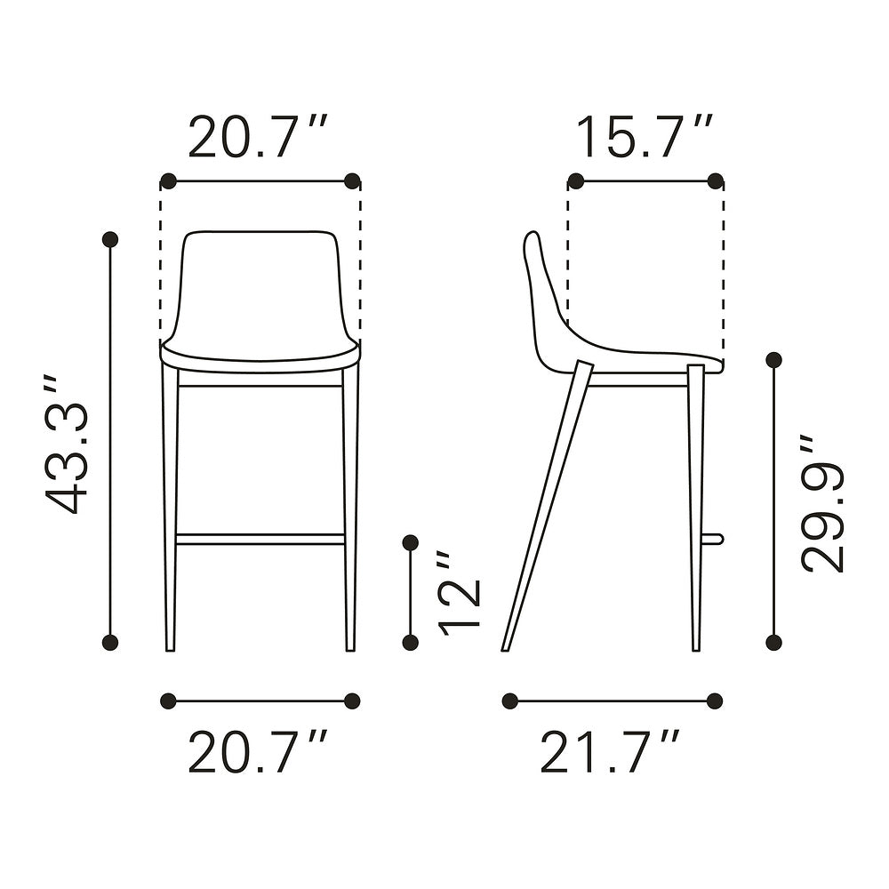 Banco Alto para Bistró - ZUO MAGNUS 53x55 101277 - Varios Colores - Asiento y Respaldo Tapizados en Piel Sintética