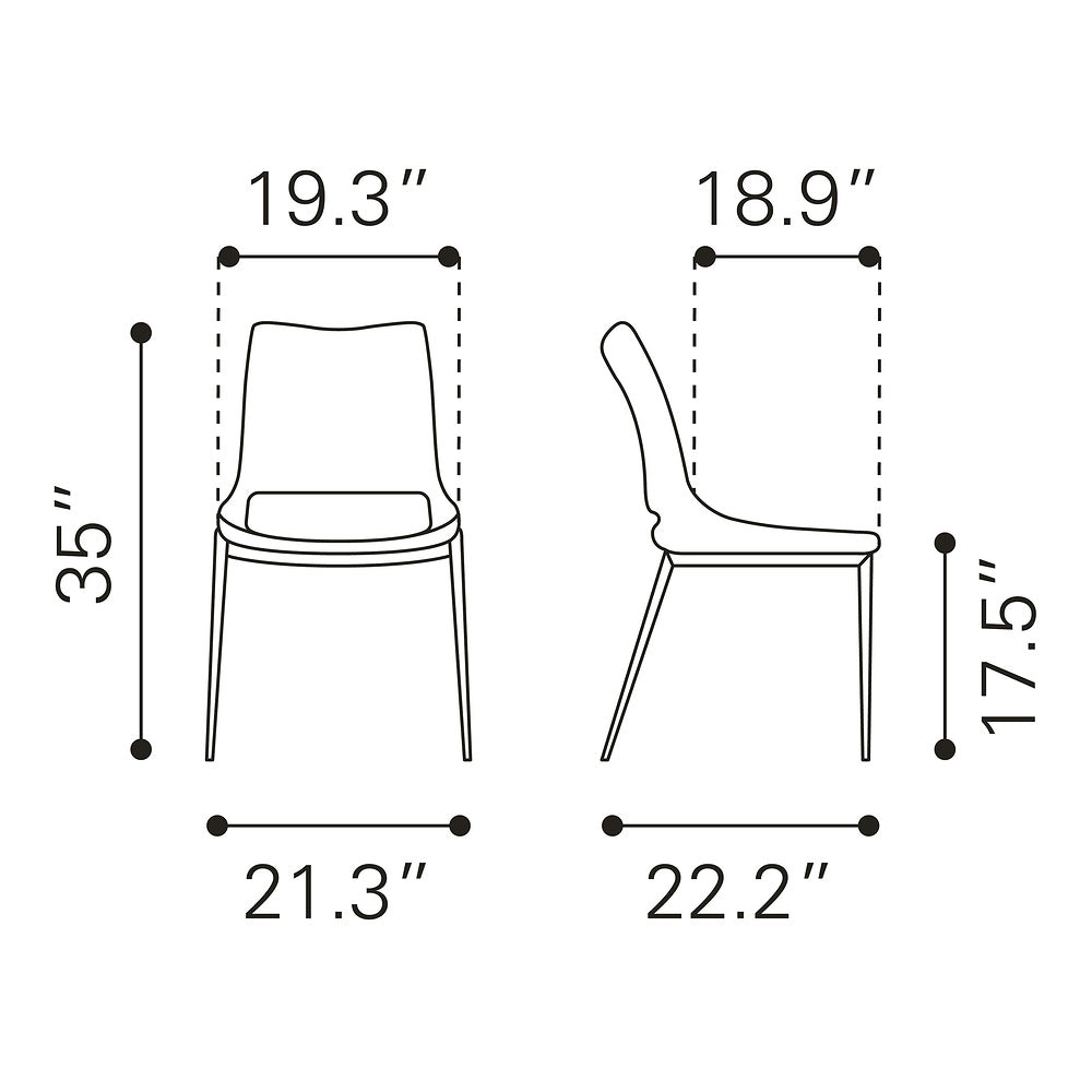 Silla Comercial para Cafetería - ZUO ACE 54x56 101280 - Varios Colores - Asiento y Respaldo Tapizados en Piel Sintética