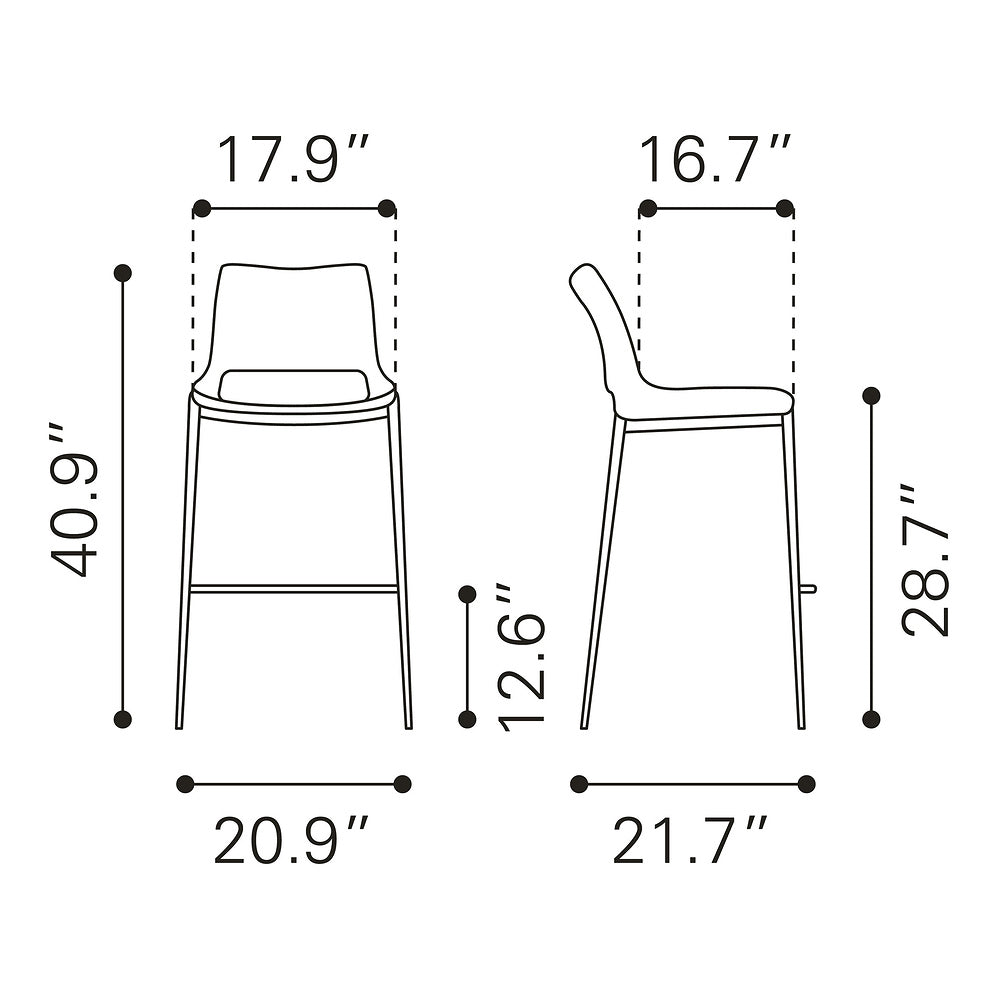 Banco Alto para Restaurante - ZUO ACE 53x55 101285 - Varios Colores - Asiento y Respaldo Tapizados en Piel Sintética