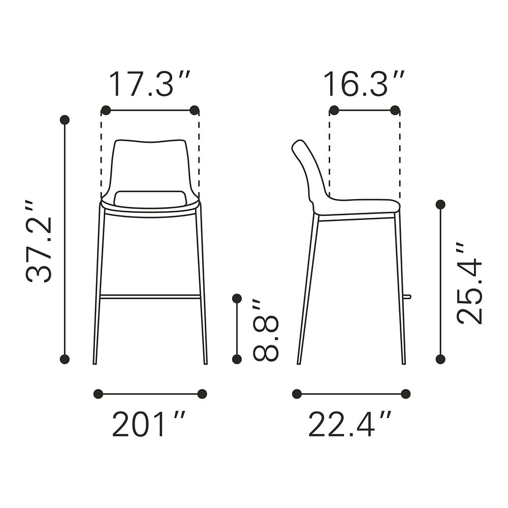 Banco Mostrador para Cafetería - ZUO ACE 51x57 101392 - Varios Colores - Asiento y Respaldo Tapizados en Piel Sintética