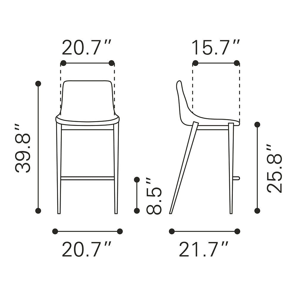 Banco Mostrador para Bar y Barra - ZUO MAGNUS 53x55 101408 - Varios Colores - Asiento y Respaldo Tapizados en Piel Sintética