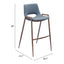 Banco Alto para Comedor de Empresa - ZUO DESI 53x55 101698 - Varios Colores - Asiento y Respaldo Tapizados en Piel Sintética
