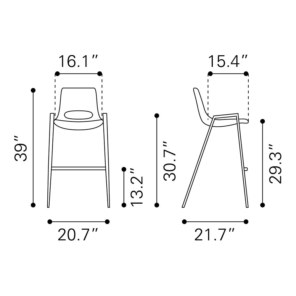 Banco Alto para Comedor de Empresa - ZUO DESI 53x55 101699 - Varios Colores - Asiento y Respaldo Tapizados en Piel Sintética