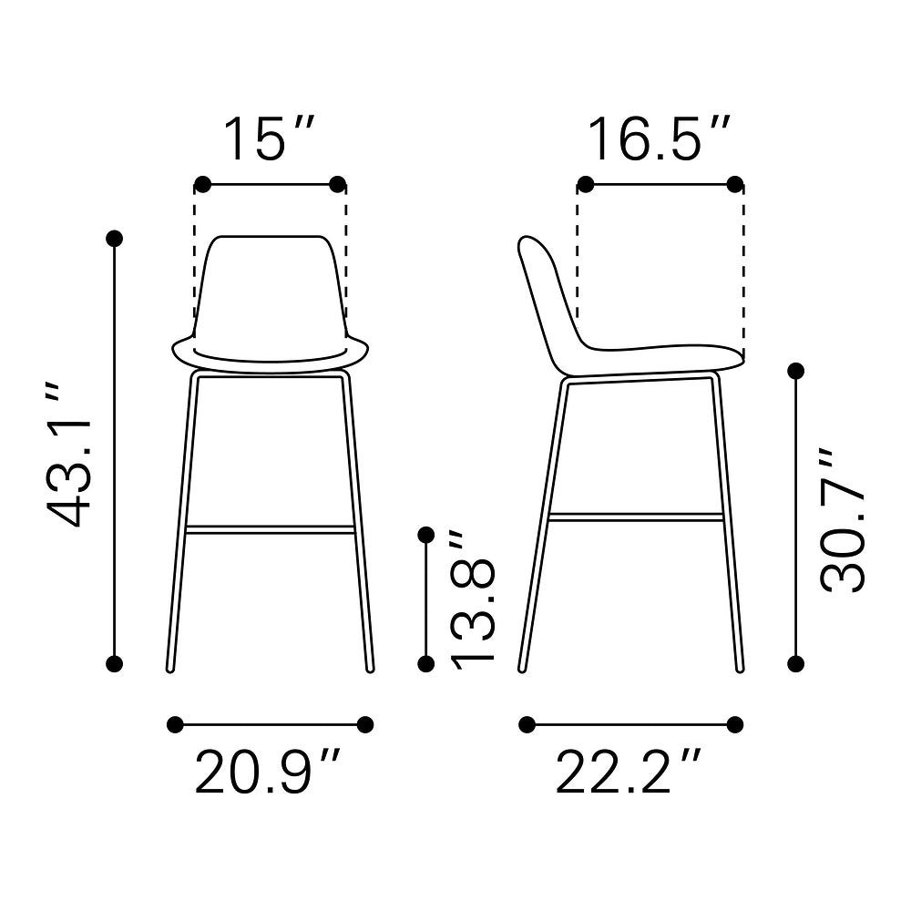 Banco Alto para Cafetería - ZUO BYRON - Café - Asiento y Respaldo Tapizados en Piel Sintética