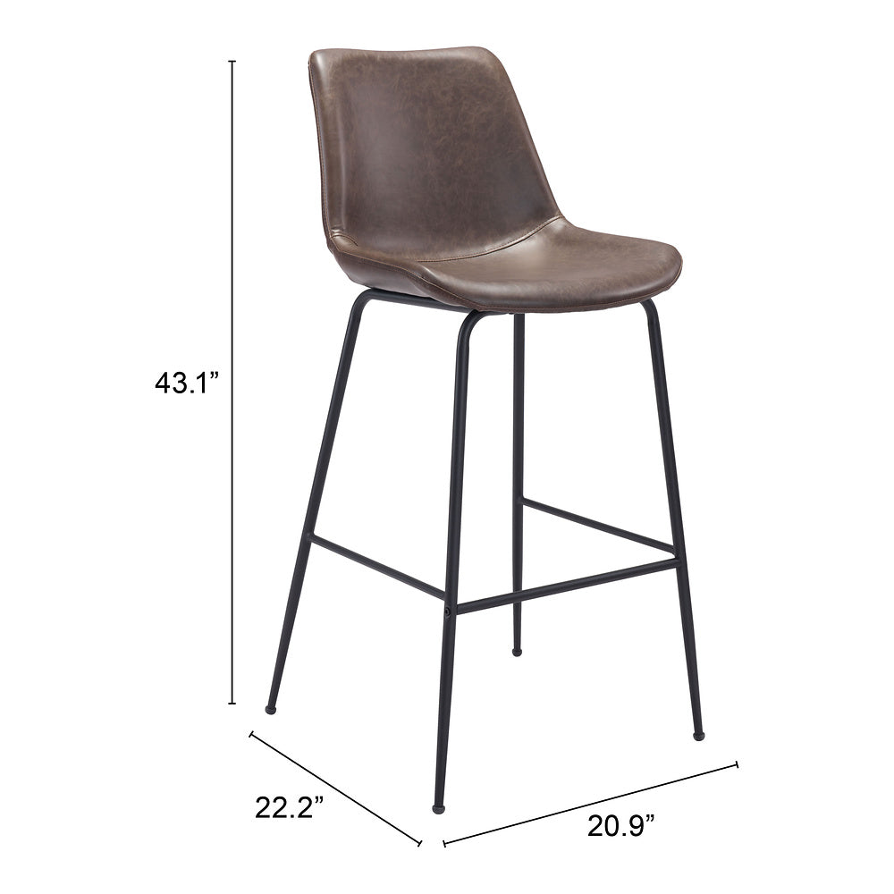 Banco Alto para Cafetería - ZUO BYRON - Café - Asiento y Respaldo Tapizados en Piel Sintética