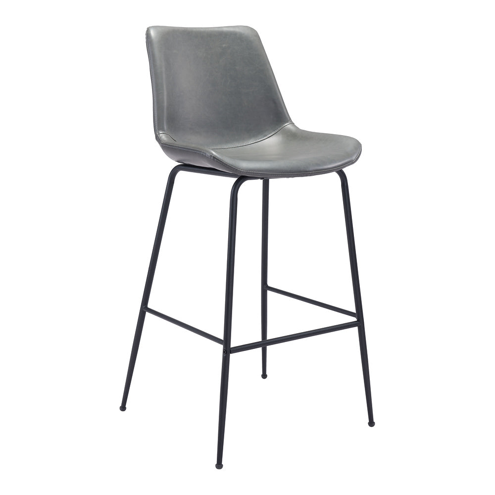 Banco Alto para Cafetería - ZUO BYRON - Gris - Asiento y Respaldo Tapizados en Piel Sintética