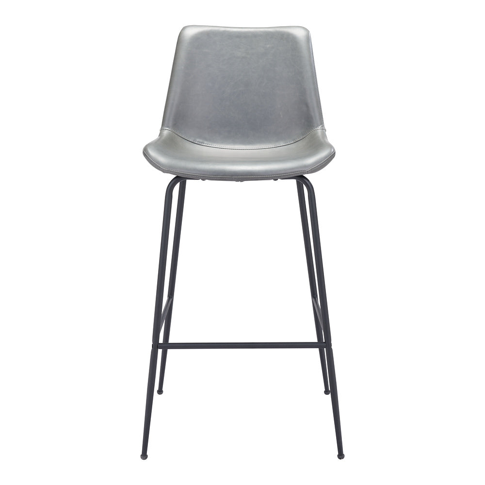 Banco Alto para Cafetería - ZUO BYRON - Gris - Asiento y Respaldo Tapizados en Piel Sintética