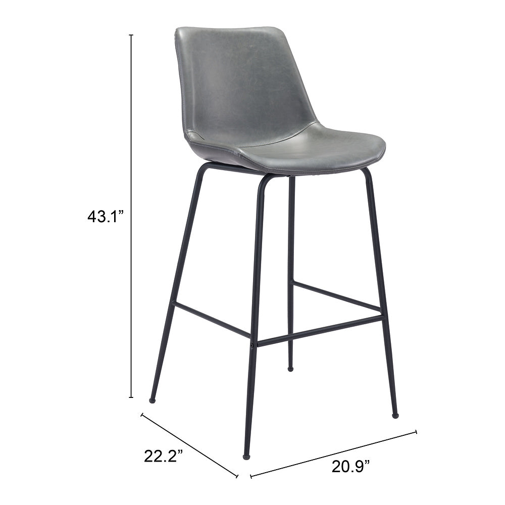 Banco Alto para Cafetería - ZUO BYRON - Gris - Asiento y Respaldo Tapizados en Piel Sintética