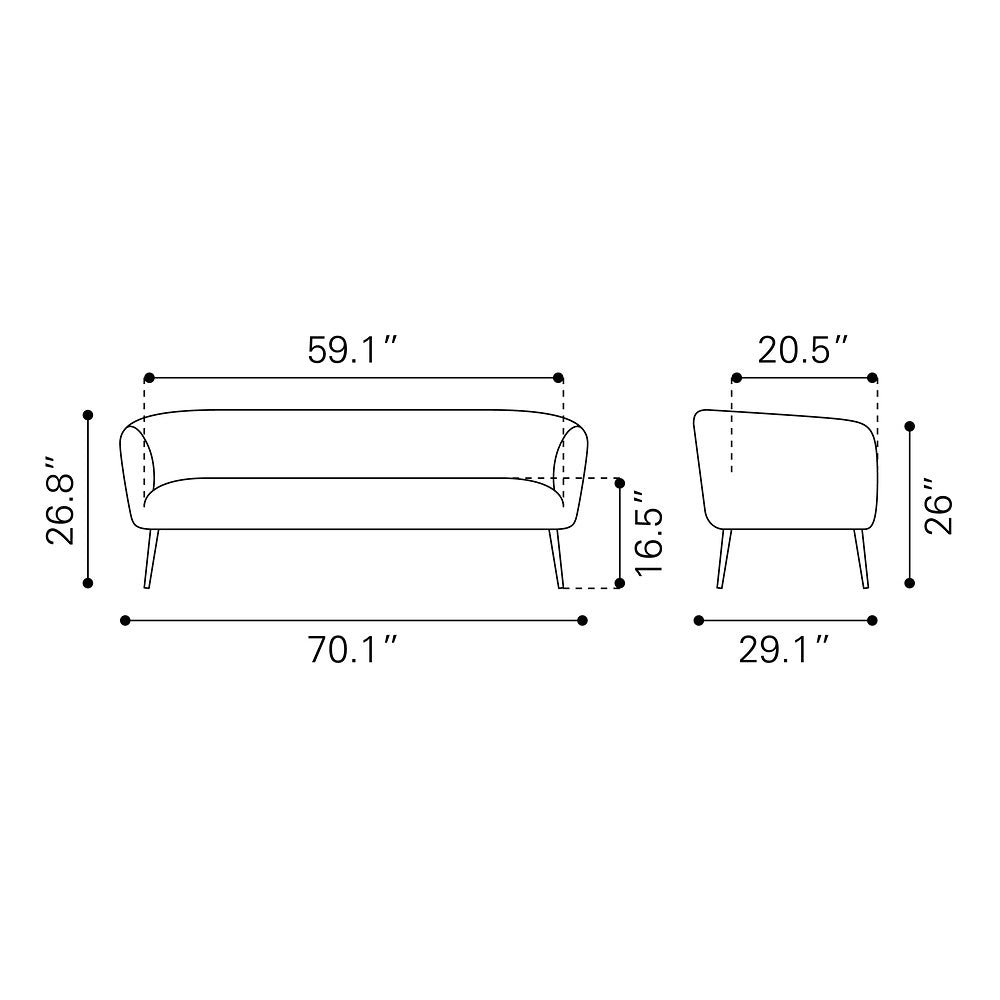 Sofá para Consultorio 3 Plazas - ZUO DECO - Beige - Asiento y Respaldo Tapizados en Tela Tipo Terciopelo