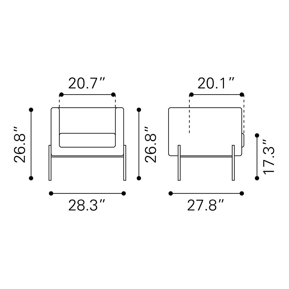 Sillón Ocasional para Boutique - ZUO JESS - Gris - Asiento y Respaldo Tapizados en Piel Sintética