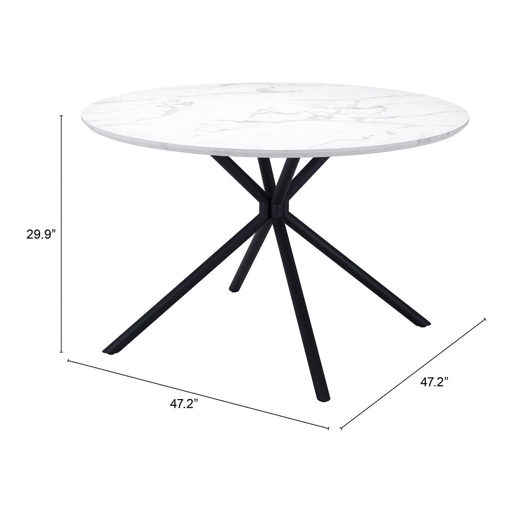 Mesa de Comedor para Restaurante - ZUO AMIENS - Blanco - Cubierta de MDF Símil Mármol y Estructura de Acero con Recubrimiento en Polvo