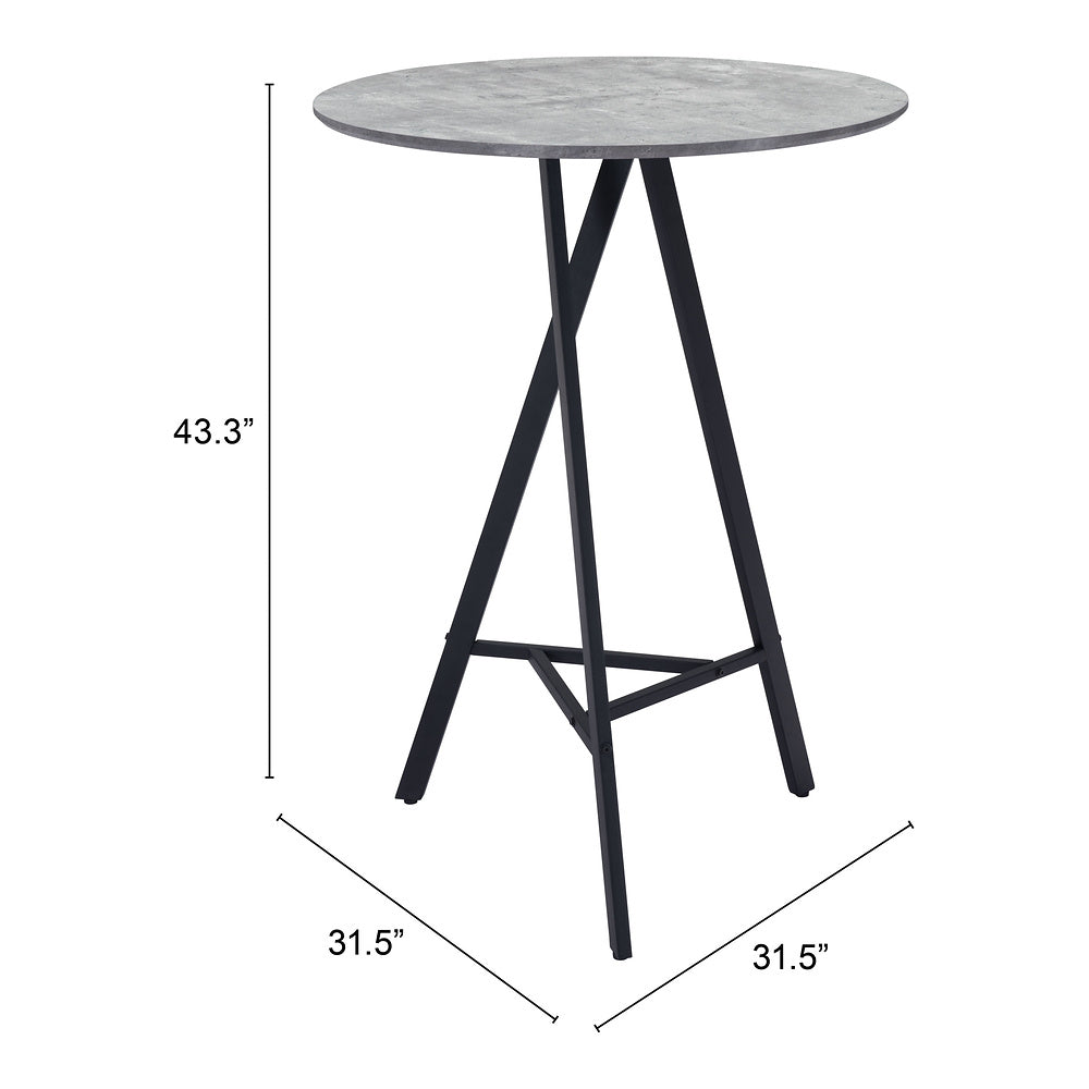 Mesa Alta para Comedor de Empresa - ZUO METZ - Gris - Cubierta de MDF Símil Concreto y Estructura de Acero con Recubrimiento en Polvo
