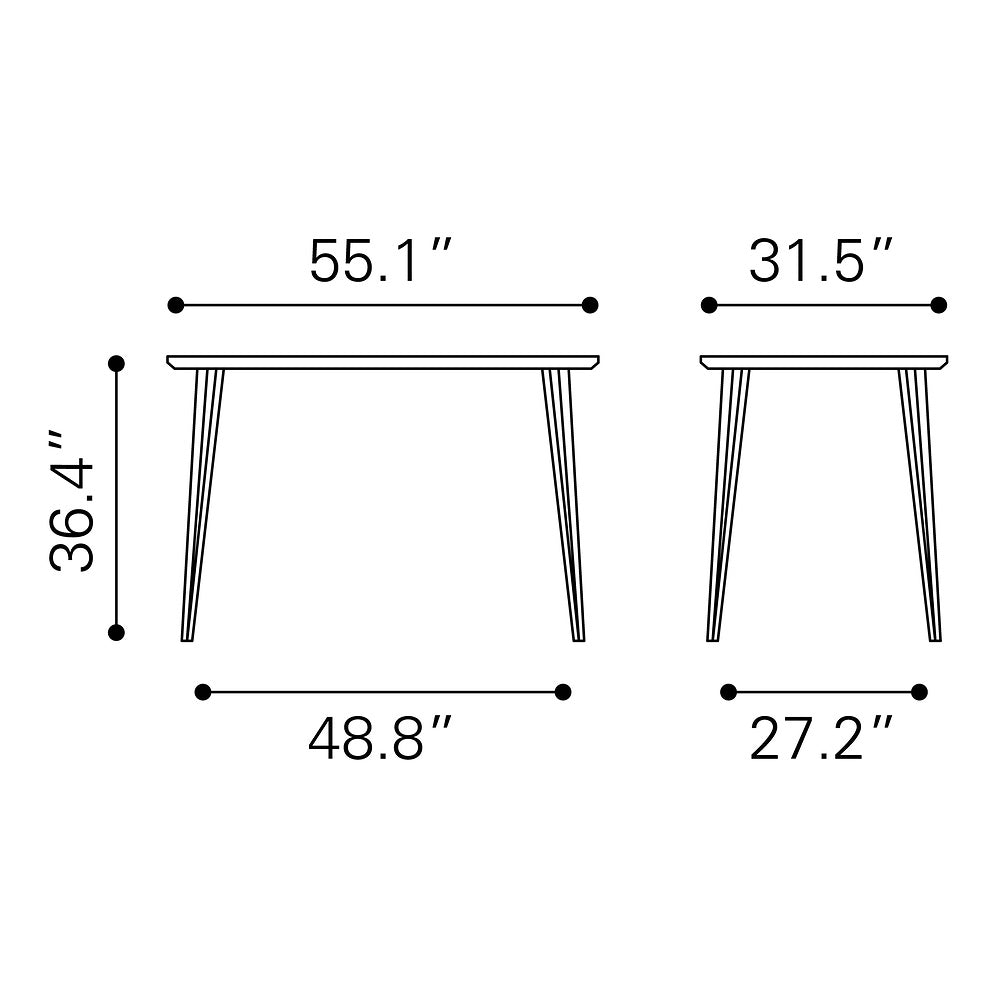 Mesa Mostrador para Bistró - ZUO DEUS - Negro - Cubierta de MDF Símil Madera y Estructura de Acero Pintado