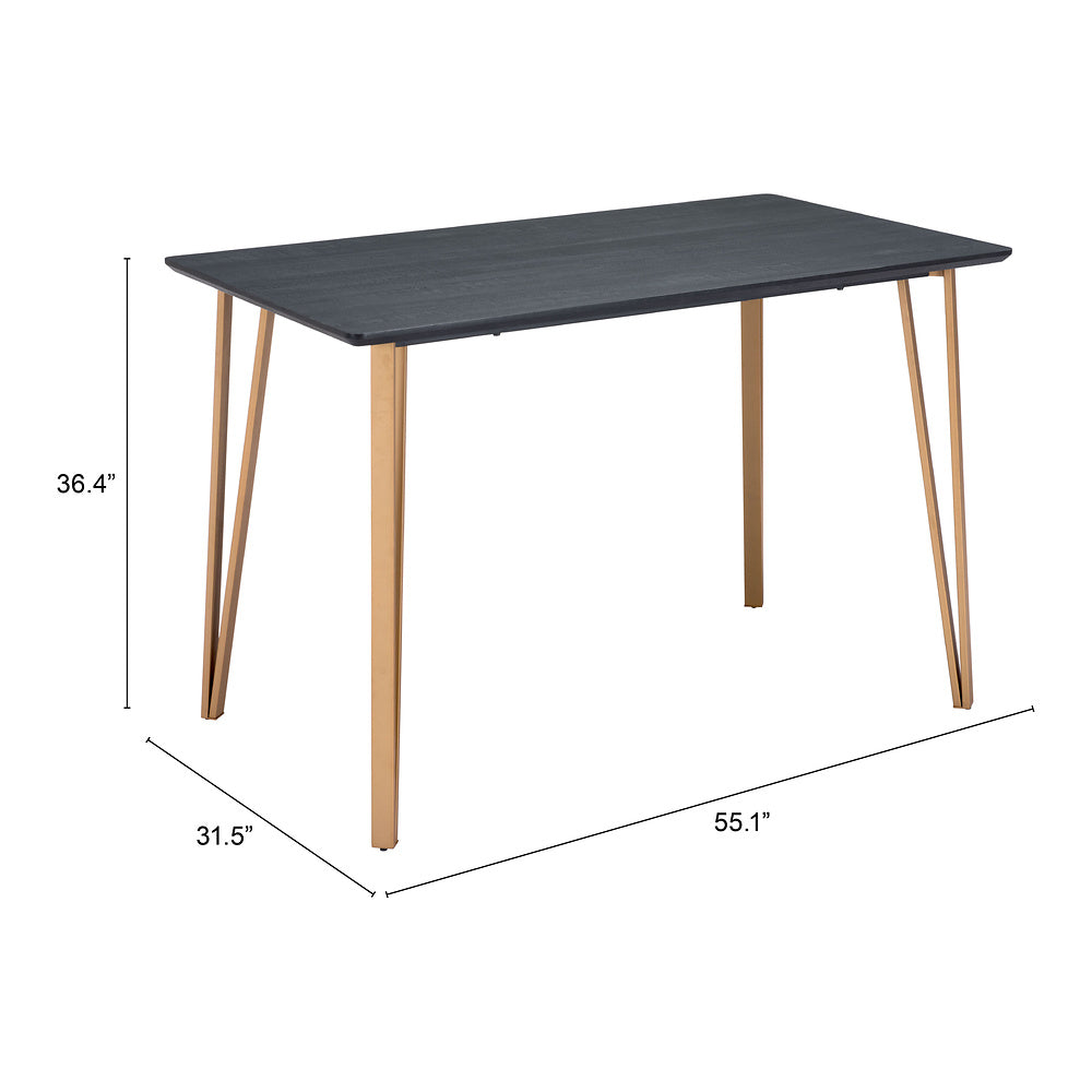 Mesa Mostrador para Bistró - ZUO DEUS - Negro - Cubierta de MDF Símil Madera y Estructura de Acero Pintado