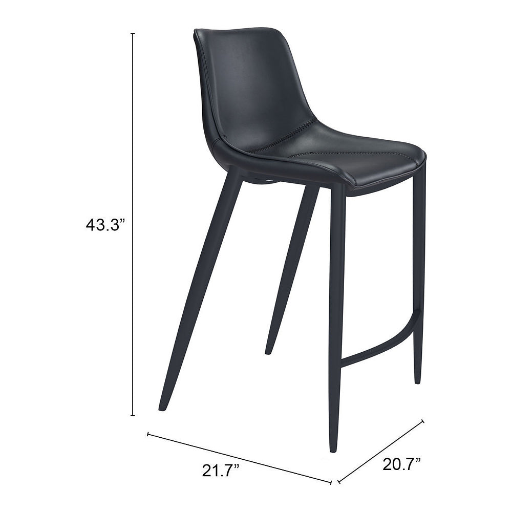 Banco Alto para Bistró - ZUO MAGNUS - Negro - Asiento y Respaldo Tapizados en Piel Sintética