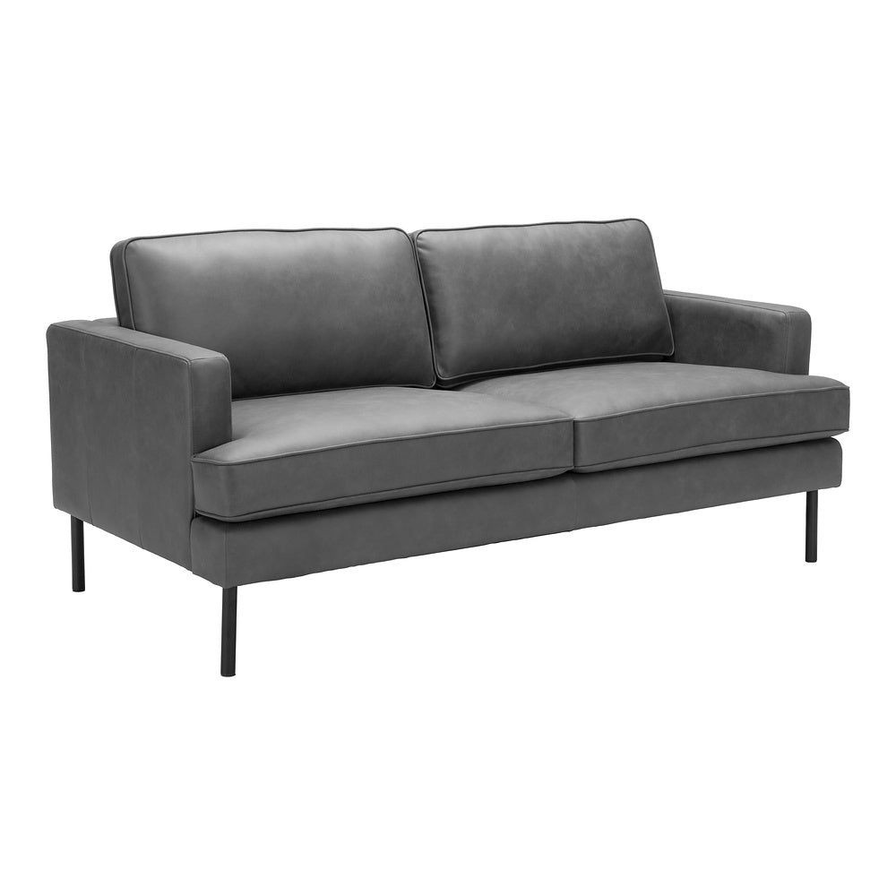 Sofá para Coworking 3 Plazas - ZUO DECADE - Vintage Gris - Asiento y Respaldo Tapizados en Piel Sintética