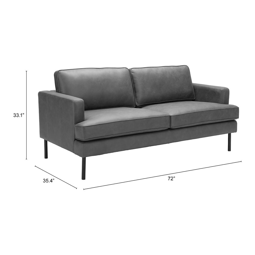 Sofá para Coworking 3 Plazas - ZUO DECADE - Vintage Gris - Asiento y Respaldo Tapizados en Piel Sintética