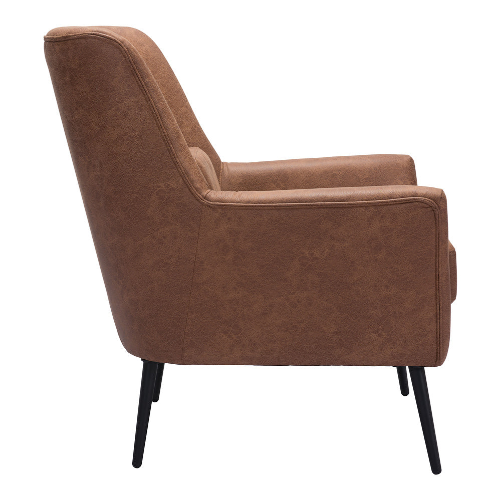 Sillón Ocasional para Área de Descanso - ZUO ONTARIO - Vintage Café - Asiento y Respaldo Tapizados en Piel Sintética