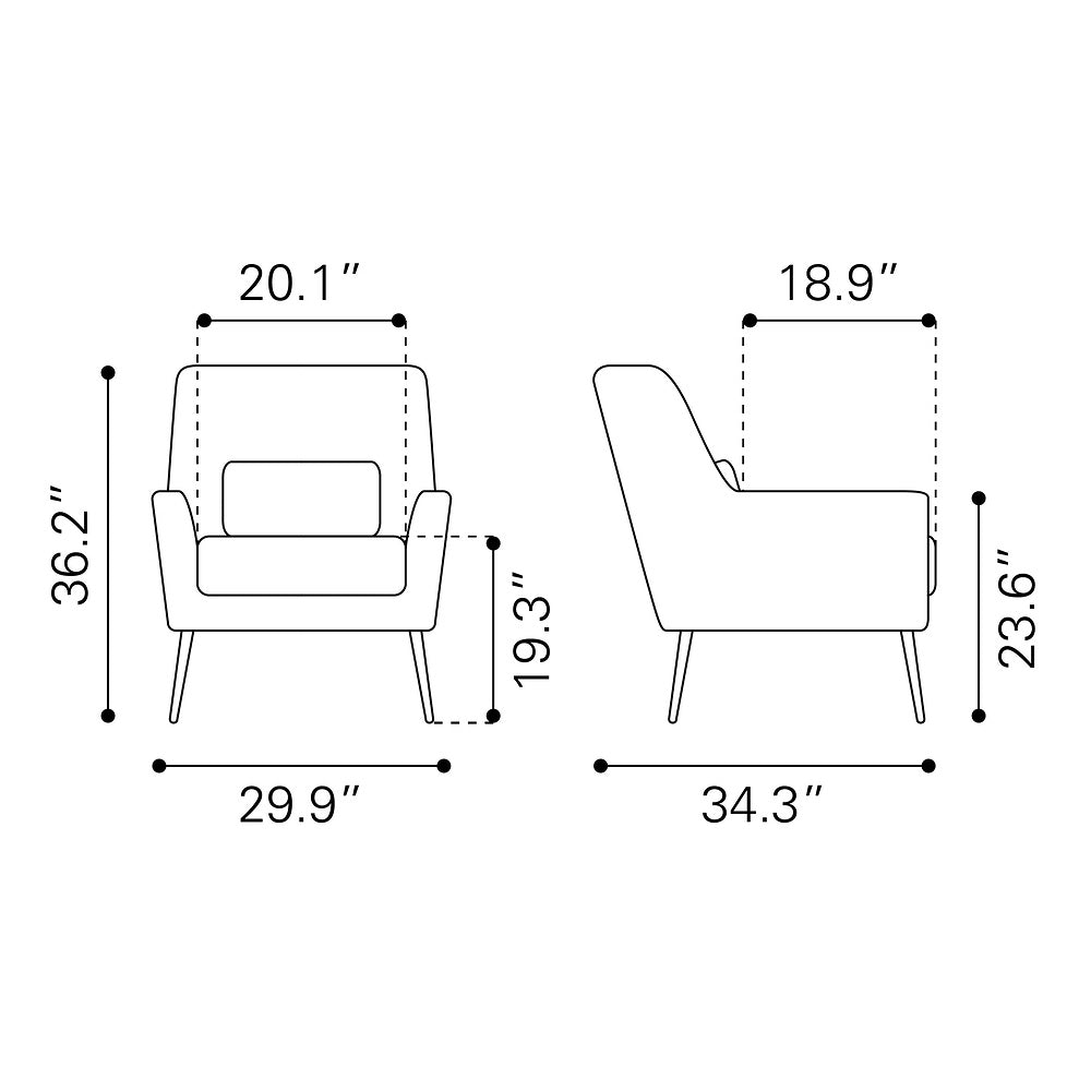 Sillón Ocasional para Área de Descanso - ZUO ONTARIO - Vintage Café - Asiento y Respaldo Tapizados en Piel Sintética