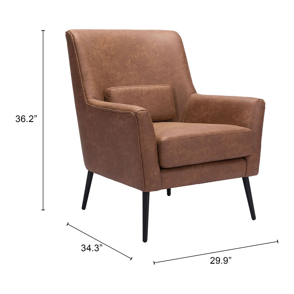 Sillón Ocasional para Área de Descanso - ZUO ONTARIO - Vintage Café - Asiento y Respaldo Tapizados en Piel Sintética