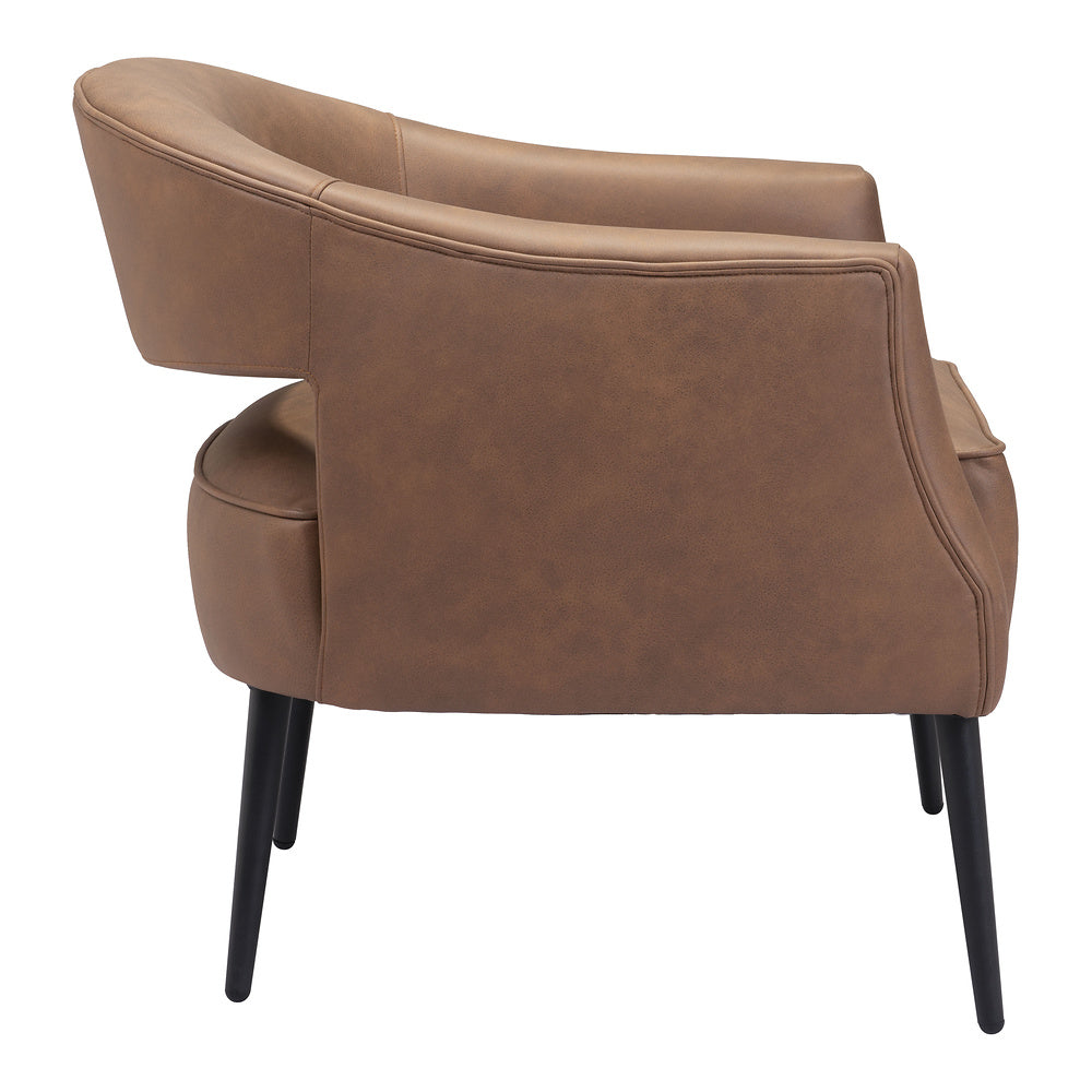 Sillón Ocasional para Consultorio - ZUO BERKELEY - Varios Colores - Asiento y Respaldo Tapizados en Piel Sintética - Vintage Café