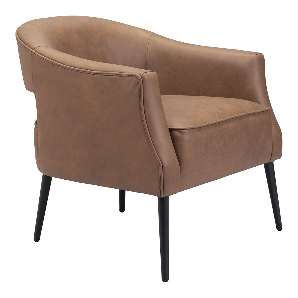 Sillón Ocasional para Consultorio - ZUO BERKELEY - Varios Colores - Asiento y Respaldo Tapizados en Piel Sintética - Vintage Café