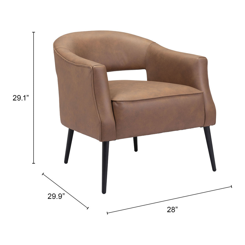 Sillón Ocasional para Consultorio - ZUO BERKELEY - Varios Colores - Asiento y Respaldo Tapizados en Piel Sintética - Vintage Café