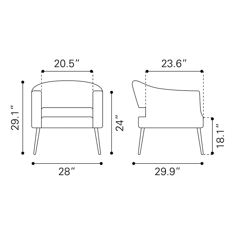 Sillón Ocasional para Consultorio - ZUO BERKELEY - Varios Colores - Asiento y Respaldo Tapizados en Piel Sintética - Vintage Gris