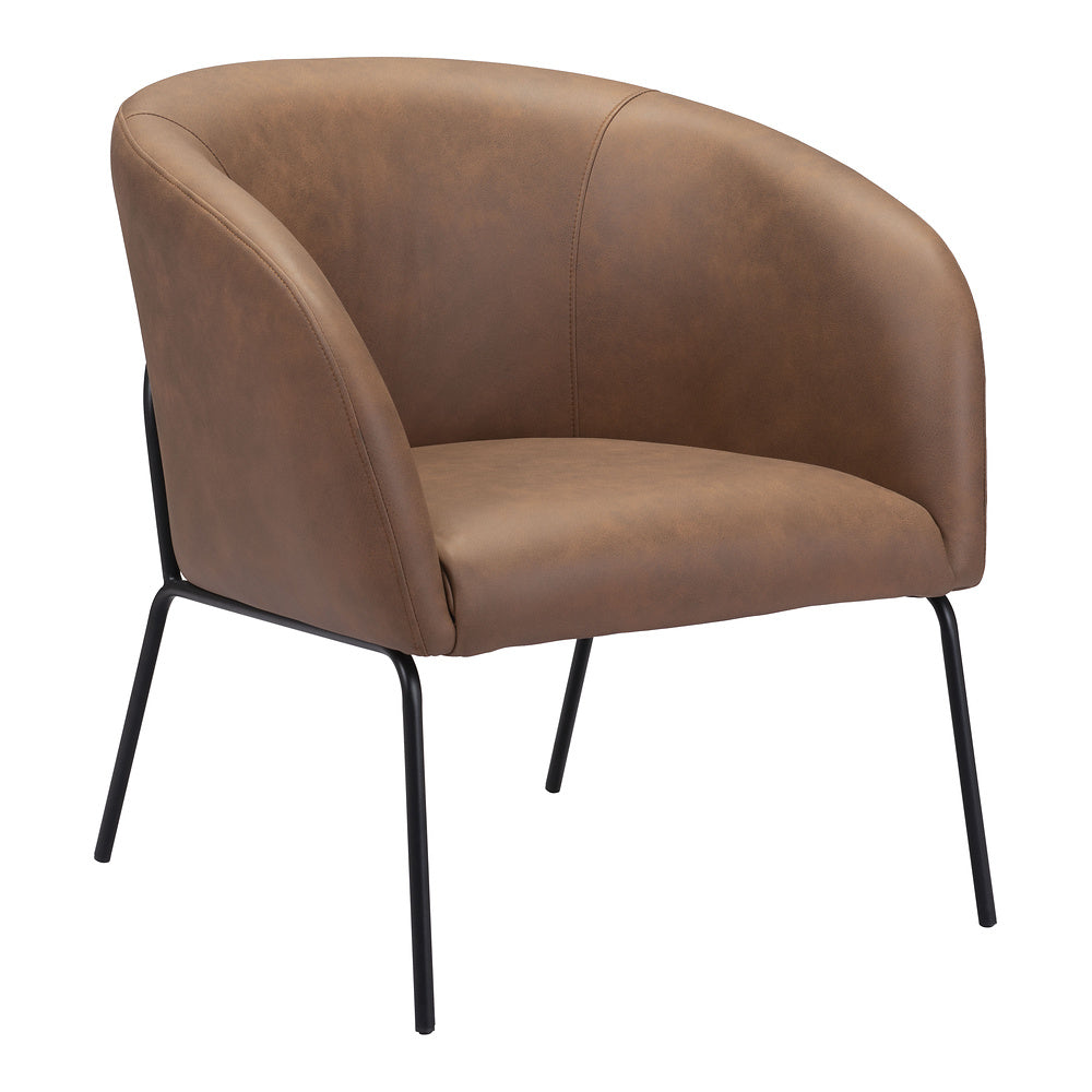 Sillón Ocasional para Recepción - ZUO QUINTEN - Varios Colores - Asiento y Respaldo Tapizados en Piel Sintética - Vintage Café