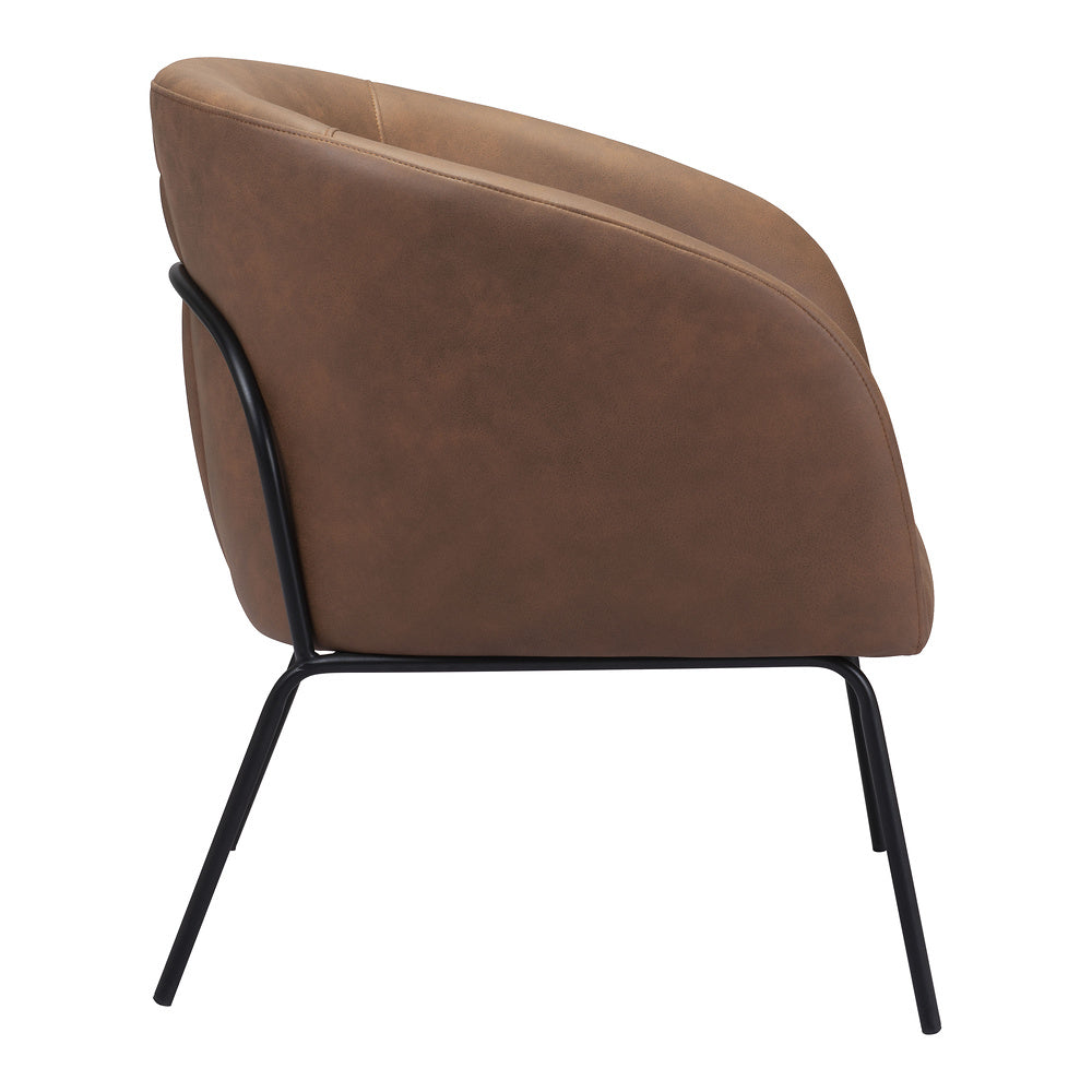 Sillón Ocasional para Recepción - ZUO QUINTEN - Varios Colores - Asiento y Respaldo Tapizados en Piel Sintética - Vintage Café