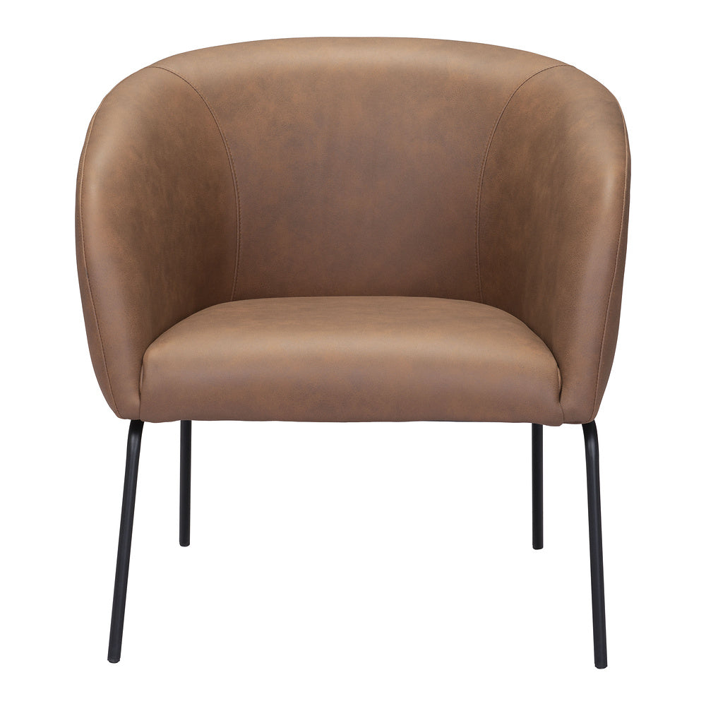 Sillón Ocasional para Recepción - ZUO QUINTEN - Varios Colores - Asiento y Respaldo Tapizados en Piel Sintética - Vintage Café