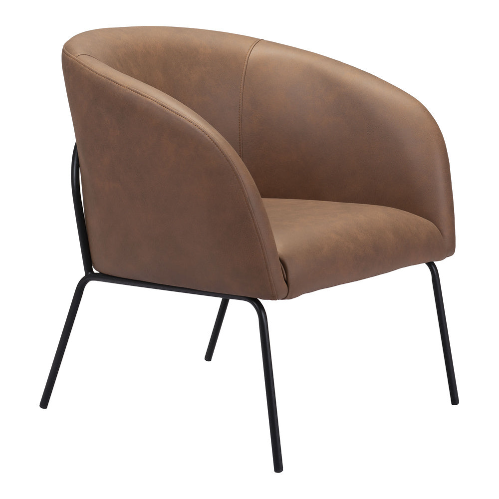 Sillón Ocasional para Recepción - ZUO QUINTEN - Varios Colores - Asiento y Respaldo Tapizados en Piel Sintética - Vintage Café