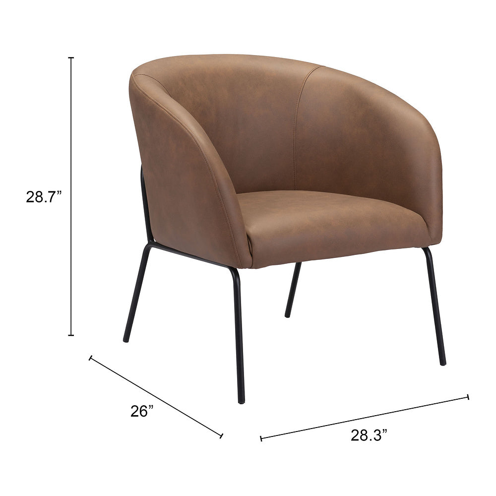 Sillón Ocasional para Recepción - ZUO QUINTEN - Varios Colores - Asiento y Respaldo Tapizados en Piel Sintética - Vintage Café