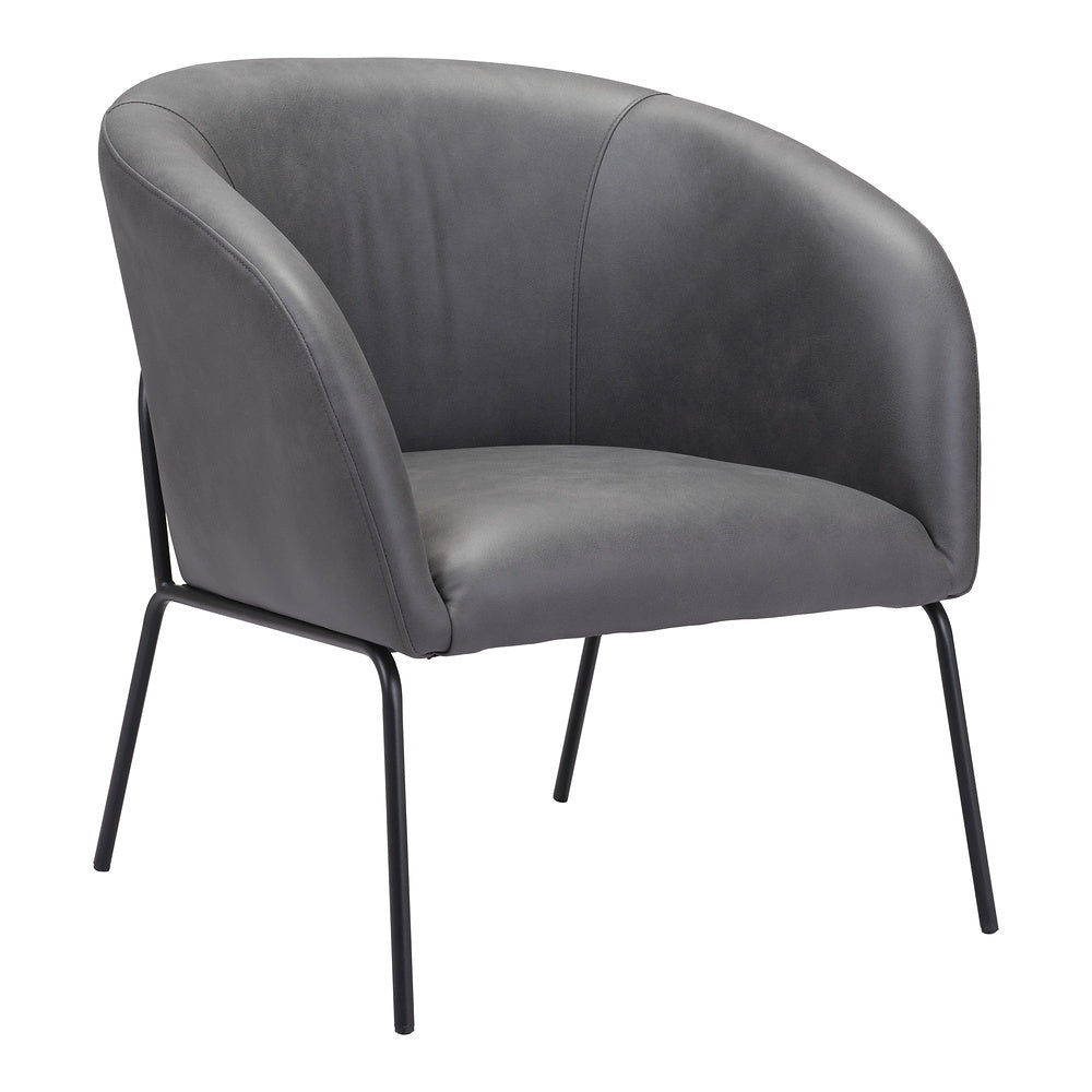 Sillón Ocasional para Recepción - ZUO QUINTEN - Varios Colores - Asiento y Respaldo Tapizados en Piel Sintética - Vintage Gris