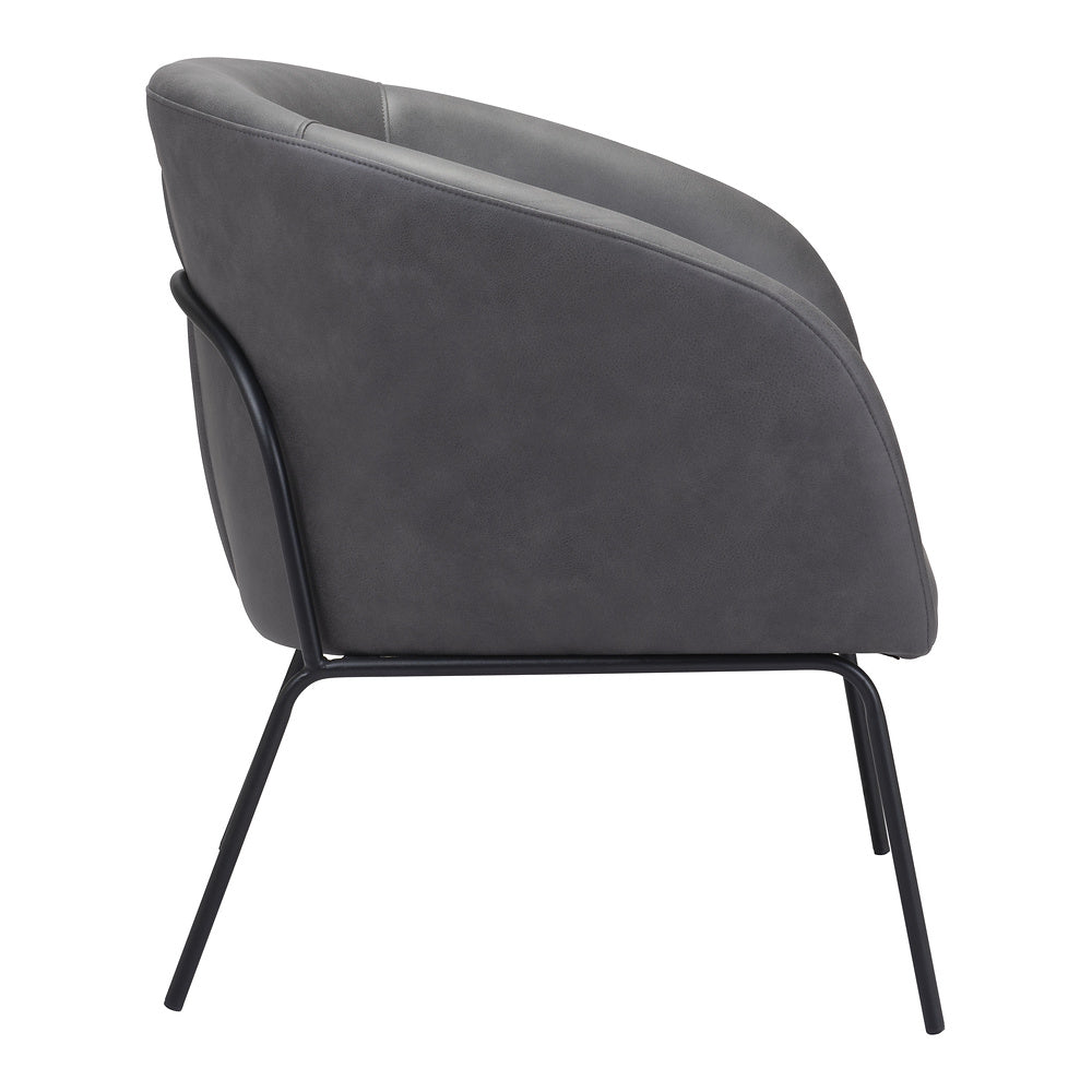 Sillón Ocasional para Recepción - ZUO QUINTEN - Varios Colores - Asiento y Respaldo Tapizados en Piel Sintética - Vintage Gris