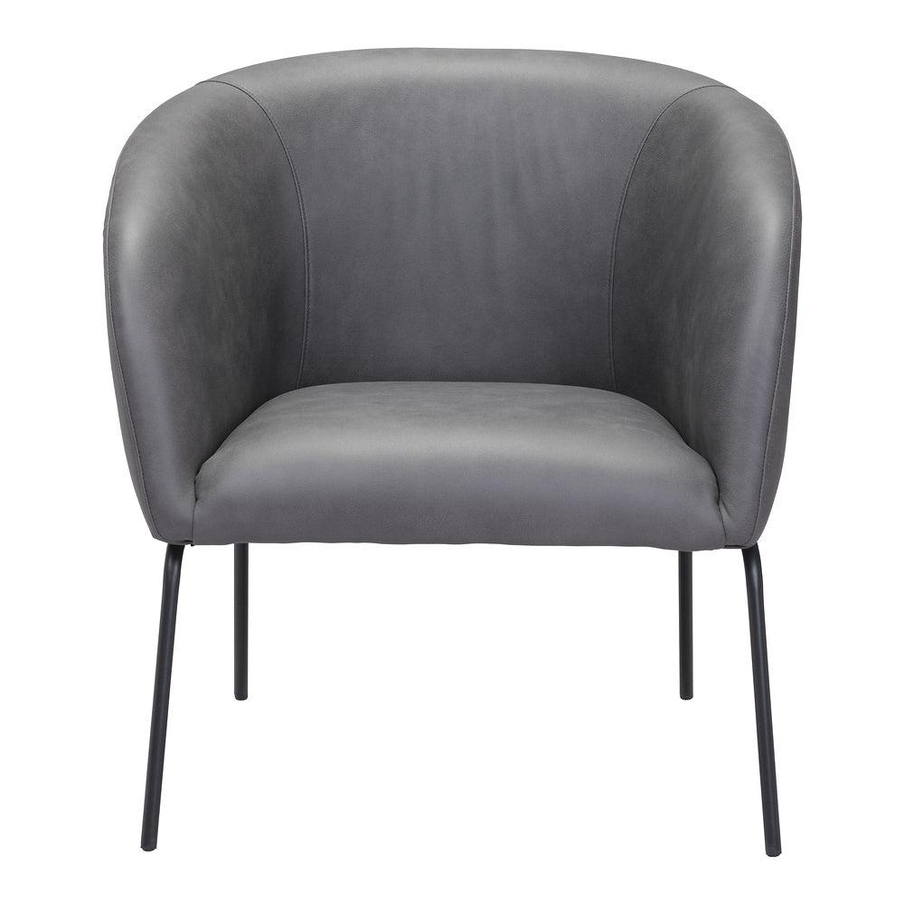 Sillón Ocasional para Recepción - ZUO QUINTEN - Varios Colores - Asiento y Respaldo Tapizados en Piel Sintética - Vintage Gris