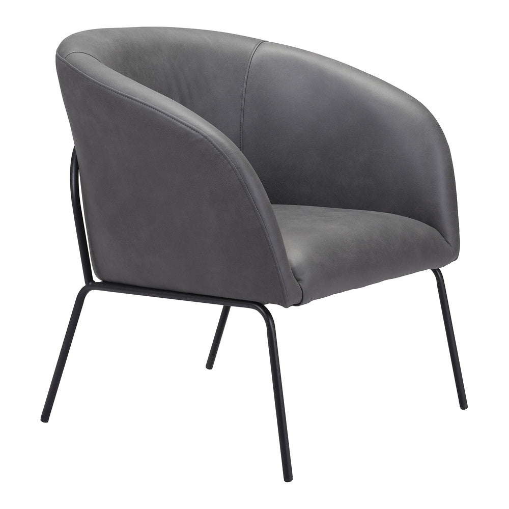 Sillón Ocasional para Recepción - ZUO QUINTEN - Varios Colores - Asiento y Respaldo Tapizados en Piel Sintética - Vintage Gris