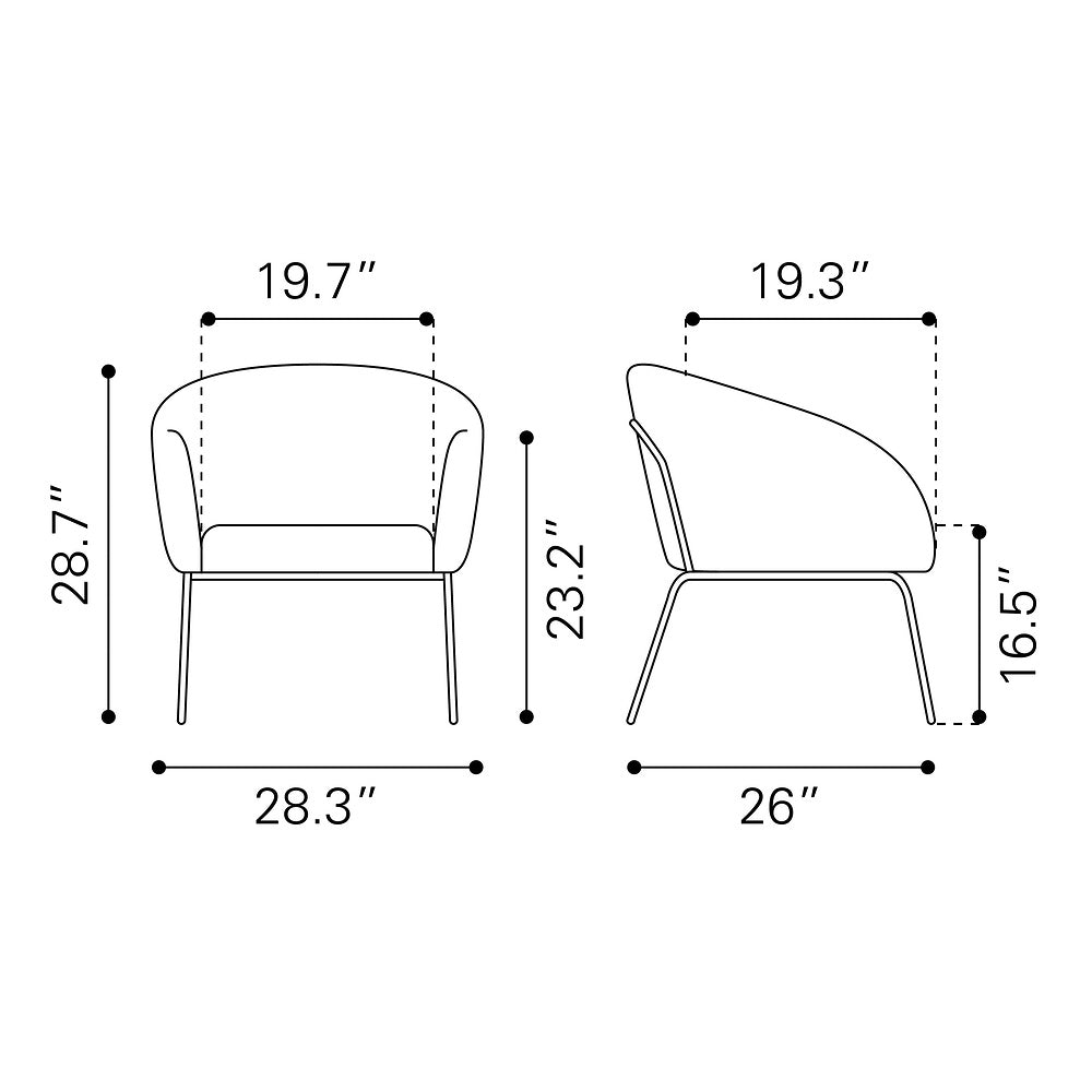 Sillón Ocasional para Recepción - ZUO QUINTEN - Varios Colores - Asiento y Respaldo Tapizados en Piel Sintética - Vintage Gris