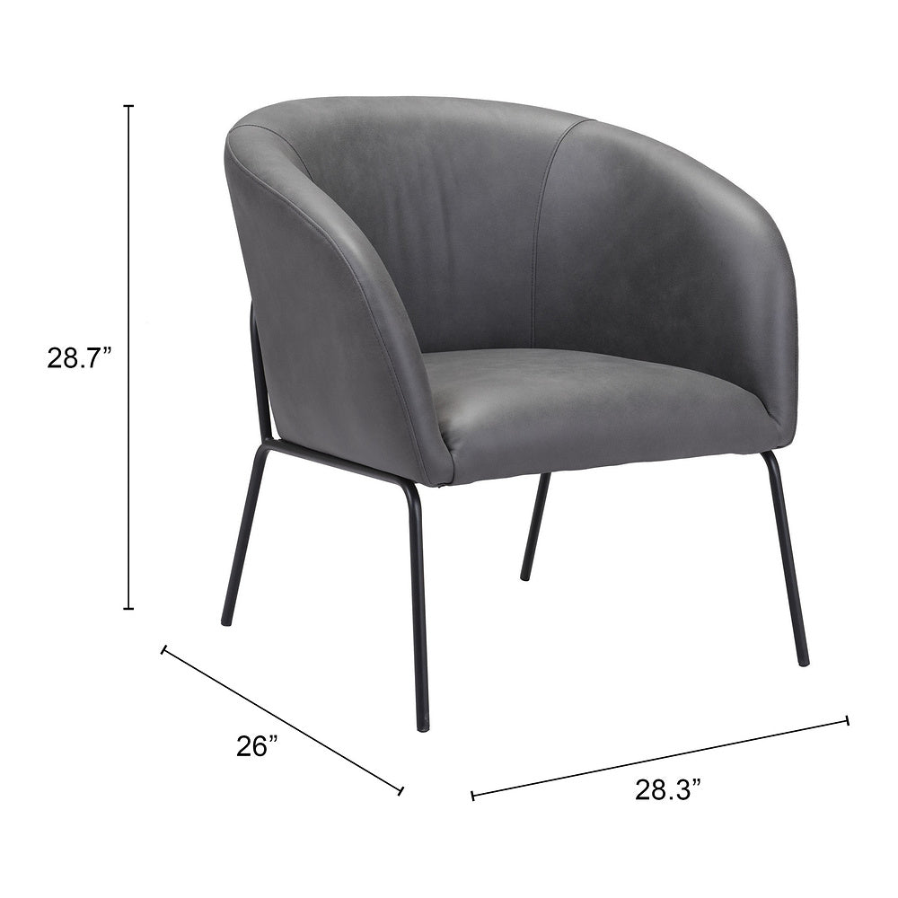 Sillón Ocasional para Recepción - ZUO QUINTEN - Varios Colores - Asiento y Respaldo Tapizados en Piel Sintética - Vintage Gris