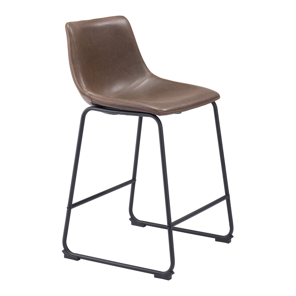 Banco Mostrador para Bar y Barra - ZUO SMART - Varios Colores - Asiento y Respaldo Tapizados en Piel Sintética - Vintage Espresso