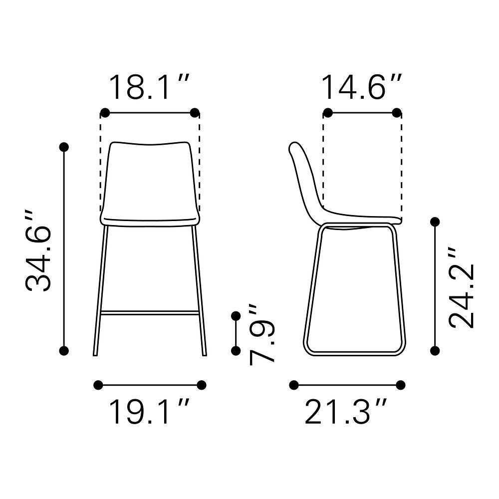 Banco Mostrador para Bar y Barra - ZUO SMART - Varios Colores - Asiento y Respaldo Tapizados en Piel Sintética - Vintage Espresso