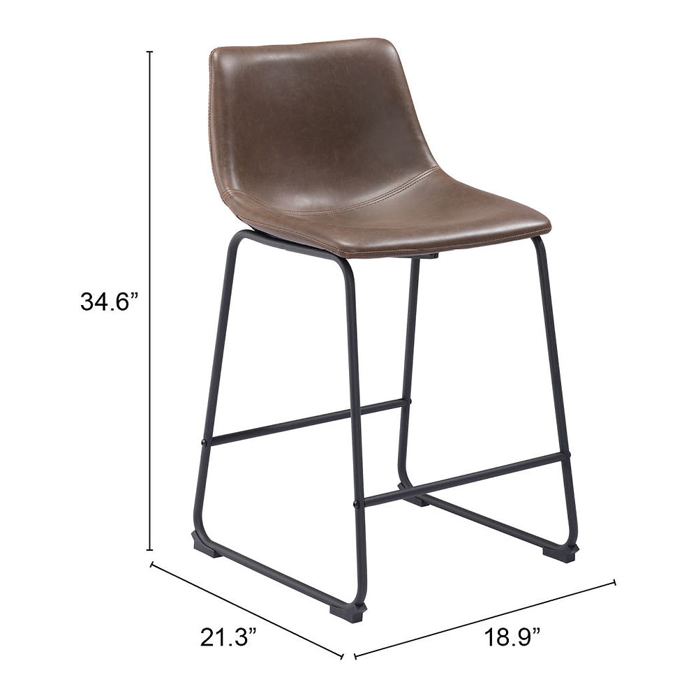 Banco Mostrador para Bar y Barra - ZUO SMART - Varios Colores - Asiento y Respaldo Tapizados en Piel Sintética - Vintage Espresso