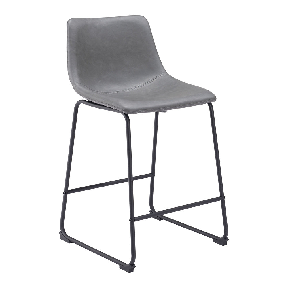 Banco Mostrador para Bar y Barra - ZUO SMART - Varios Colores - Asiento y Respaldo Tapizados en Piel Sintética - Gris Carbón