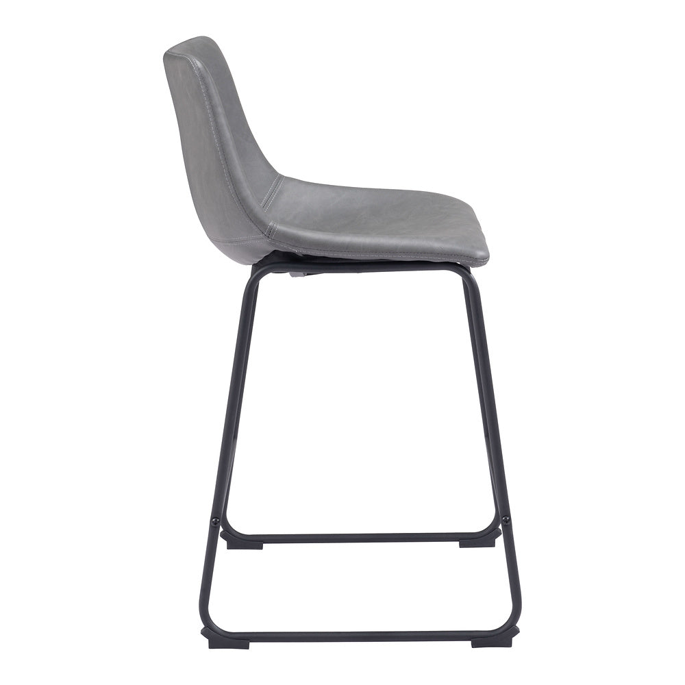 Banco Mostrador para Bar y Barra - ZUO SMART - Varios Colores - Asiento y Respaldo Tapizados en Piel Sintética - Gris Carbón