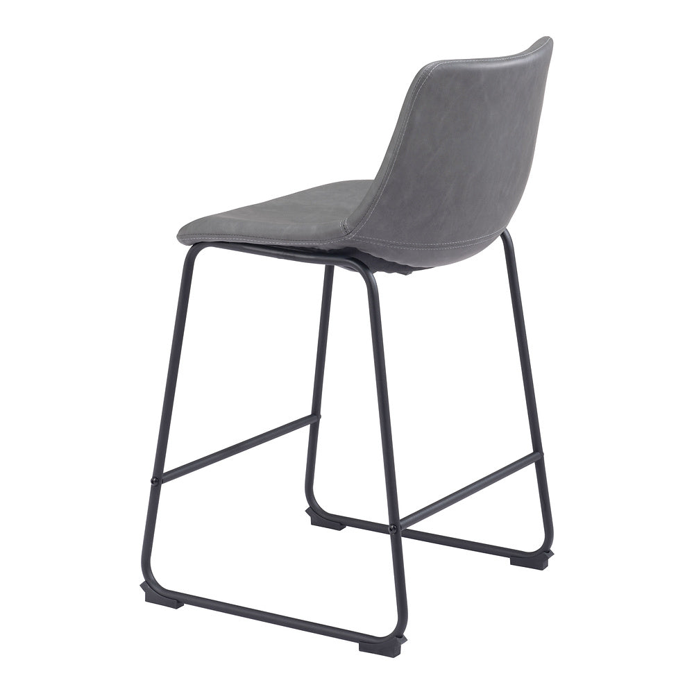 Banco Mostrador para Bar y Barra - ZUO SMART - Varios Colores - Asiento y Respaldo Tapizados en Piel Sintética - Gris Carbón