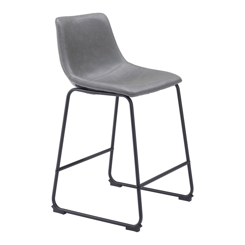 Banco Mostrador para Bar y Barra - ZUO SMART - Varios Colores - Asiento y Respaldo Tapizados en Piel Sintética - Gris Carbón