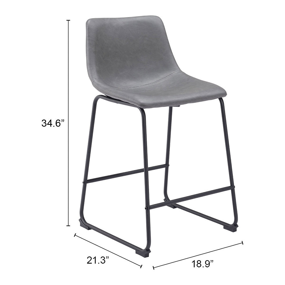 Banco Mostrador para Bar y Barra - ZUO SMART - Varios Colores - Asiento y Respaldo Tapizados en Piel Sintética - Gris Carbón