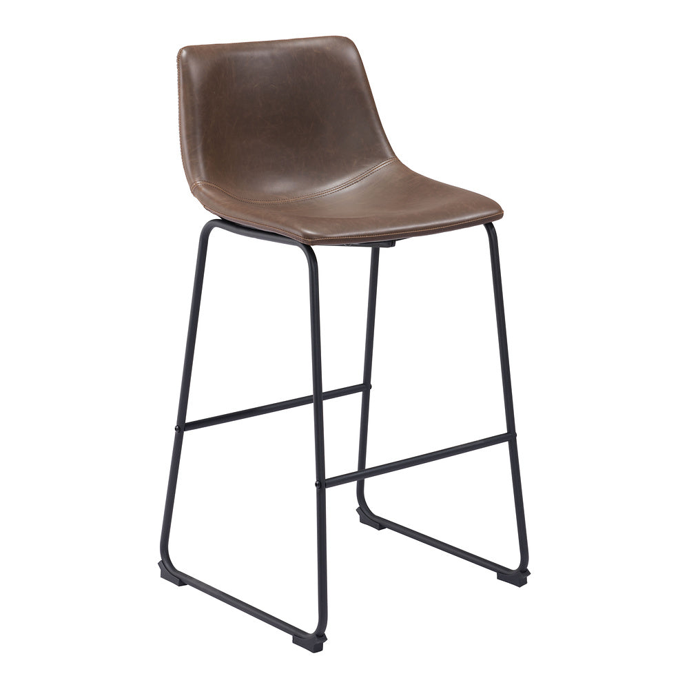 Banco Alto para Bistró - ZUO SMART - Varios Colores - Asiento y Respaldo Tapizados en Piel Sintética - Vintage Espresso